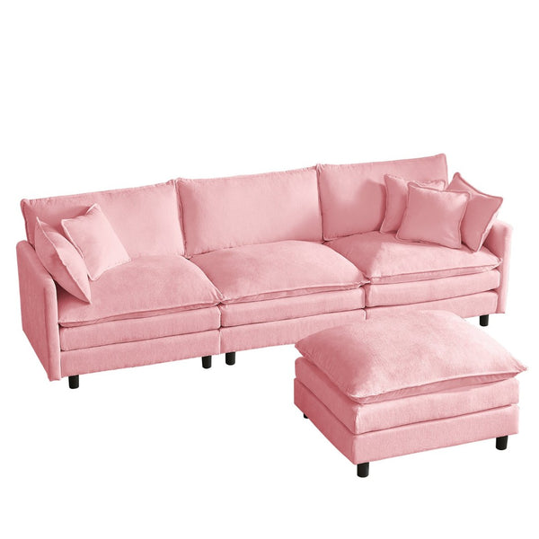 English Elm Modular Chenille Cloud Sectional Sofa with Removable Ottoman for Living Room Pink W1359S00072