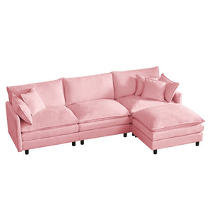 English Elm Modular Chenille Cloud Sectional Sofa with Removable Ottoman for Living Room Pink W1359S00072
