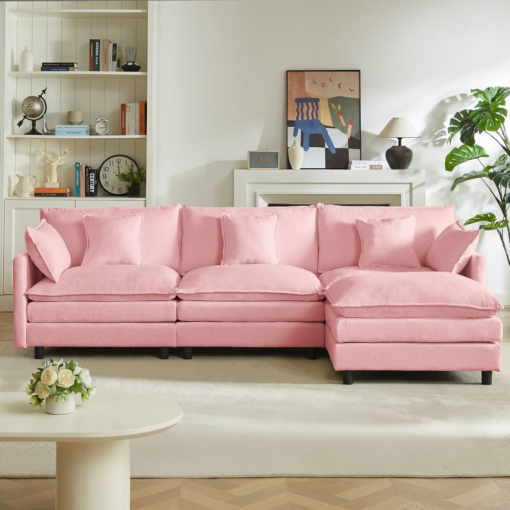 English Elm Modular Chenille Cloud Sectional Sofa with Removable Ottoman for Living Room Pink W1359S00072