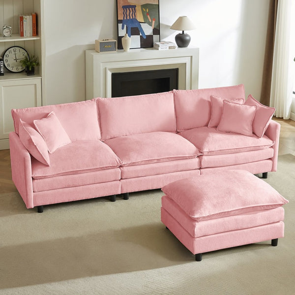 English Elm Modular Chenille Cloud Sectional Sofa with Removable Ottoman for Living Room Pink W1359S00072