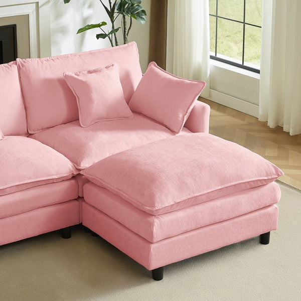 English Elm Modular Chenille Cloud Sectional Sofa with Removable Ottoman for Living Room Pink W1359S00072