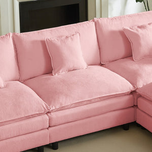 English Elm Modular Chenille Cloud Sectional Sofa with Removable Ottoman for Living Room Pink W1359S00072
