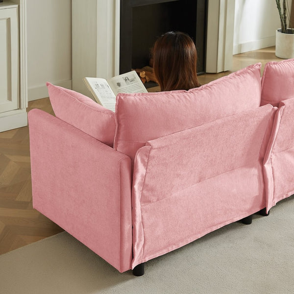 English Elm Modular Chenille Cloud Sectional Sofa with Removable Ottoman for Living Room Pink W1359S00072