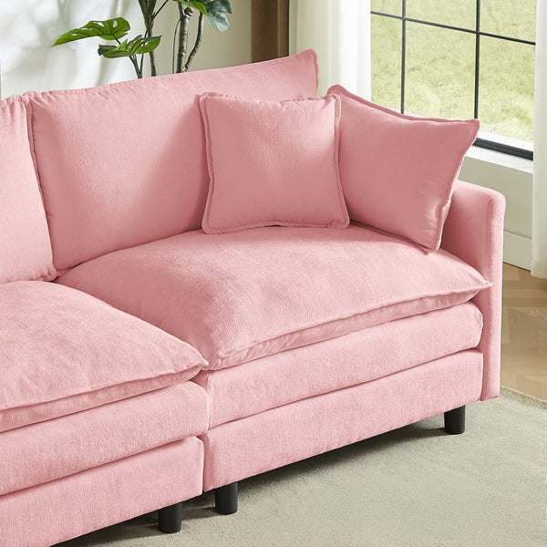 English Elm Modular Chenille Cloud Sectional Sofa with Removable Ottoman for Living Room Pink W1359S00072