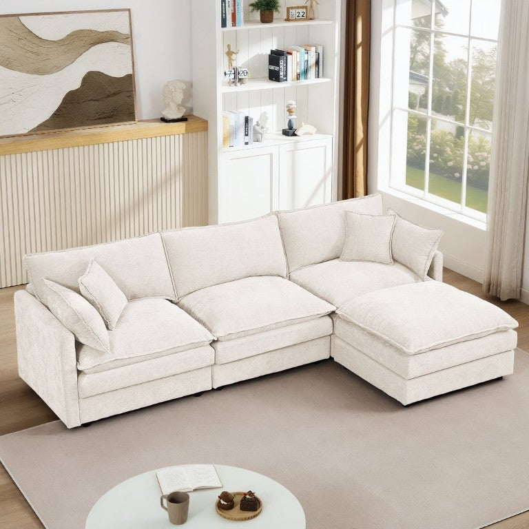 English Elm Modular Cloud Sectional Sofa Chenille L Shaped Couch with Movable Ottoman for Living Room W1359S00073