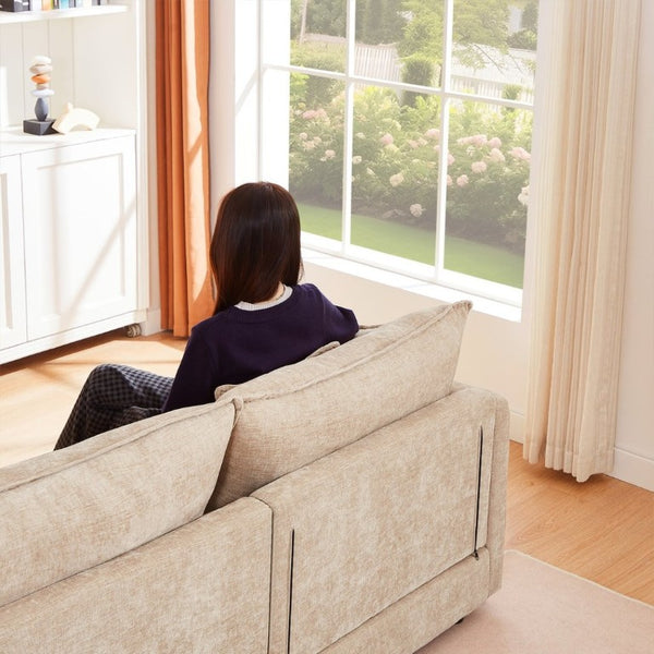 English Elm Modular Cloud Sectional Sofa Chenille Upholstered L Shape Living Room Couch with Ottoman Coffee W1359S00074