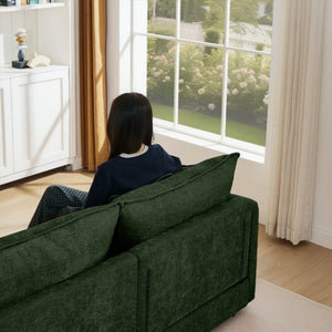 English Elm Modular Cloud Sectional Sofa Chenille Upholstered L Shape Living Room Couch with Ottoman Green W1359S00075