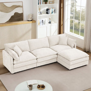 English Elm Modular Cloud Sectional Sofa Chenille Upholstered L Shaped Design with Movable Ottoman Beige W1359S00076