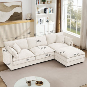 English Elm Modular Cloud Sectional Sofa Chenille Upholstered L Shaped Design with Movable Ottoman Beige W1359S00076