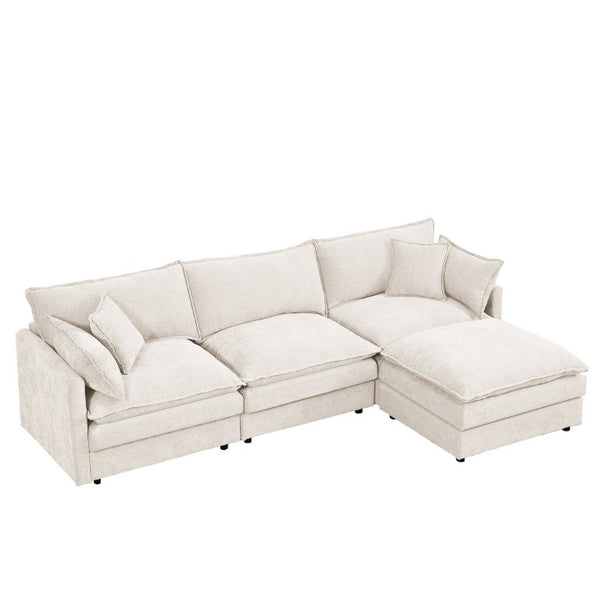 English Elm Modular Cloud Sectional Sofa Chenille Upholstered L Shaped Design with Movable Ottoman Beige W1359S00076
