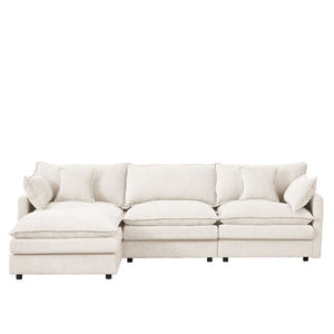 English Elm Modular Cloud Sectional Sofa Chenille Upholstered L Shaped Design with Movable Ottoman Beige W1359S00076