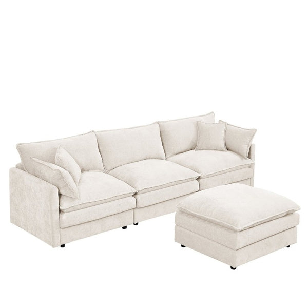 English Elm Modular Cloud Sectional Sofa Chenille Upholstered L Shaped Design with Movable Ottoman Beige W1359S00076