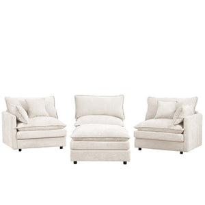 English Elm Modular Cloud Sectional Sofa Chenille Upholstered L Shaped Design with Movable Ottoman Beige W1359S00076