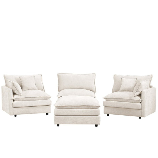 English Elm Modular Cloud Sectional Sofa Chenille Upholstered L Shaped Design with Movable Ottoman Beige W1359S00076