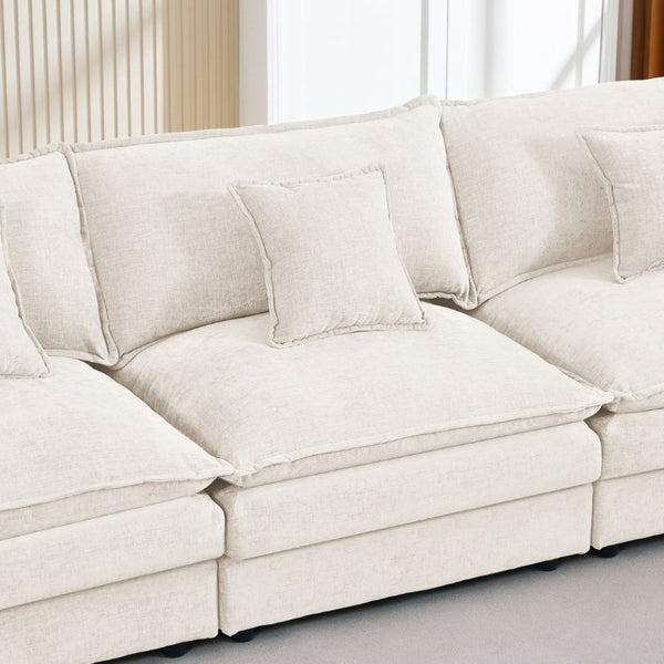 English Elm Modular Cloud Sectional Sofa Chenille Upholstered L Shaped Design with Movable Ottoman Beige W1359S00076