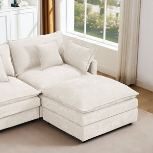 English Elm Modular Cloud Sectional Sofa Chenille Upholstered L Shaped Design with Movable Ottoman Beige W1359S00076