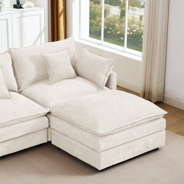 English Elm Modular Cloud Sectional Sofa Chenille Upholstered L Shaped Design with Movable Ottoman Beige W1359S00076