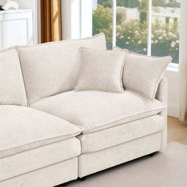 English Elm Modular Cloud Sectional Sofa Chenille Upholstered L Shaped Design with Movable Ottoman Beige W1359S00076