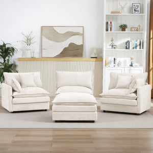English Elm Modular Cloud Sectional Sofa Chenille Upholstered L Shaped Design with Movable Ottoman Beige W1359S00076