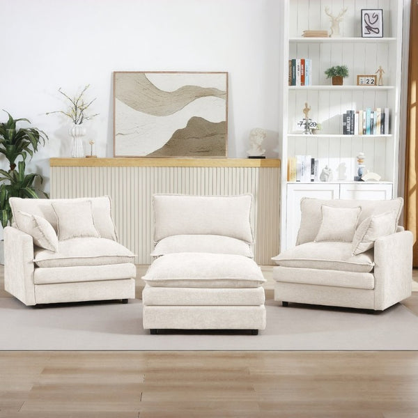 English Elm Modular Cloud Sectional Sofa Chenille Upholstered L Shaped Design with Movable Ottoman Beige W1359S00076