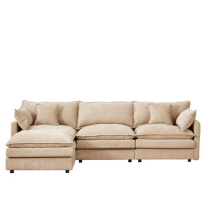 English Elm Modular Cloud Sectional Sofa Chenille Upholstered L Shaped Design with Movable Ottoman Coffee W1359S00077