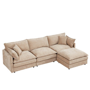 English Elm Modular Cloud Sectional Sofa Chenille Upholstered L Shaped Design with Movable Ottoman Coffee W1359S00077