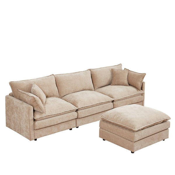 English Elm Modular Cloud Sectional Sofa Chenille Upholstered L Shaped Design with Movable Ottoman Coffee W1359S00077