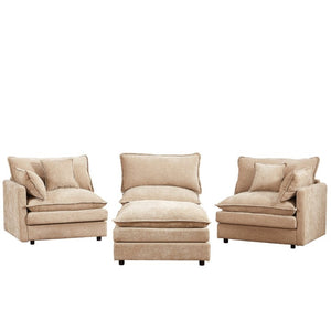 English Elm Modular Cloud Sectional Sofa Chenille Upholstered L Shaped Design with Movable Ottoman Coffee W1359S00077
