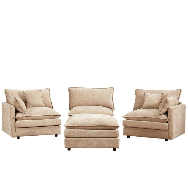 English Elm Modular Cloud Sectional Sofa Chenille Upholstered L Shaped Design with Movable Ottoman Coffee W1359S00077