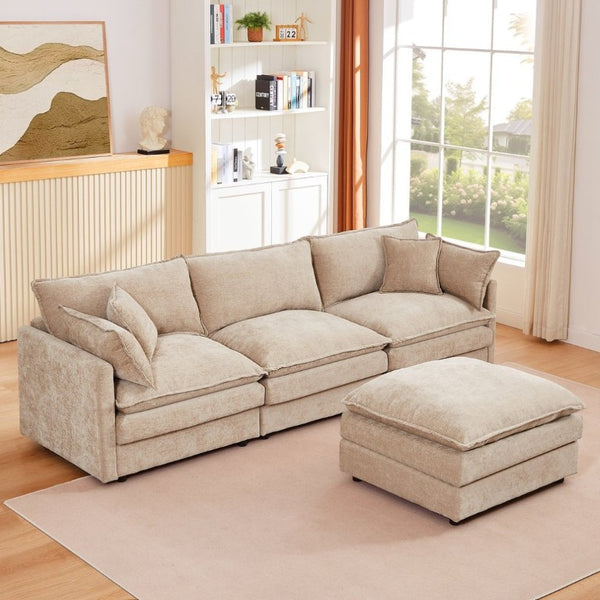 English Elm Modular Cloud Sectional Sofa Chenille Upholstered L Shaped Design with Movable Ottoman Coffee W1359S00077