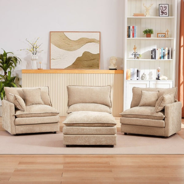 English Elm Modular Cloud Sectional Sofa Chenille Upholstered L Shaped Design with Movable Ottoman Coffee W1359S00077