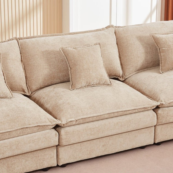 English Elm Modular Cloud Sectional Sofa Chenille Upholstered L Shaped Design with Movable Ottoman Coffee W1359S00077