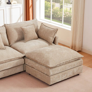 English Elm Modular Cloud Sectional Sofa Chenille Upholstered L Shaped Design with Movable Ottoman Coffee W1359S00077