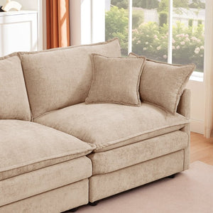 English Elm Modular Cloud Sectional Sofa Chenille Upholstered L Shaped Design with Movable Ottoman Coffee W1359S00077