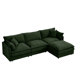 English Elm Modular Cloud Sectional Sofa Chenille Upholstered L Shaped Design with Movable Ottoman Green W1359S00078