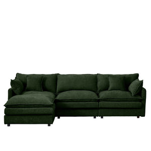 English Elm Modular Cloud Sectional Sofa Chenille Upholstered L Shaped Design with Movable Ottoman Green W1359S00078