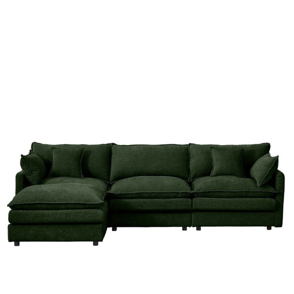 English Elm Modular Cloud Sectional Sofa Chenille Upholstered L Shaped Design with Movable Ottoman Green W1359S00078