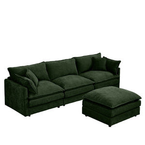 English Elm Modular Cloud Sectional Sofa Chenille Upholstered L Shaped Design with Movable Ottoman Green W1359S00078