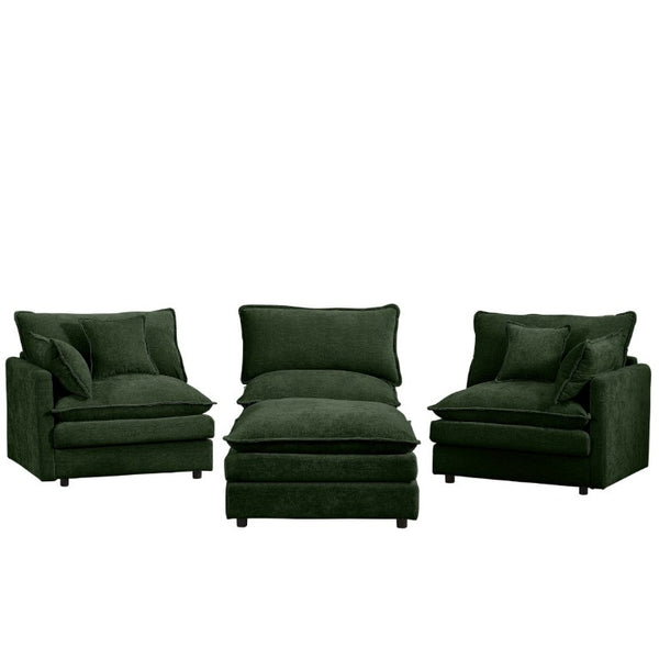 English Elm Modular Cloud Sectional Sofa Chenille Upholstered L Shaped Design with Movable Ottoman Green W1359S00078