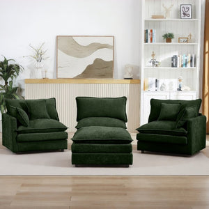 English Elm Modular Cloud Sectional Sofa Chenille Upholstered L Shaped Design with Movable Ottoman Green W1359S00078