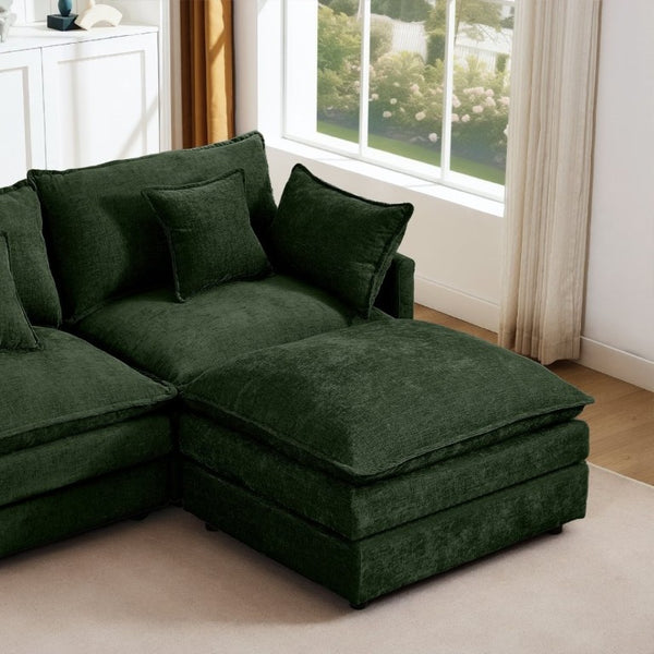 English Elm Modular Cloud Sectional Sofa Chenille Upholstered L Shaped Design with Movable Ottoman Green W1359S00078