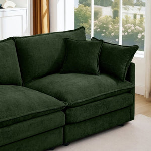 English Elm Modular Cloud Sectional Sofa Chenille Upholstered L Shaped Design with Movable Ottoman Green W1359S00078