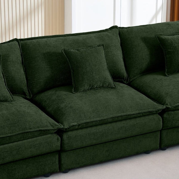English Elm Modular Cloud Sectional Sofa Chenille Upholstered L Shaped Design with Movable Ottoman Green W1359S00078