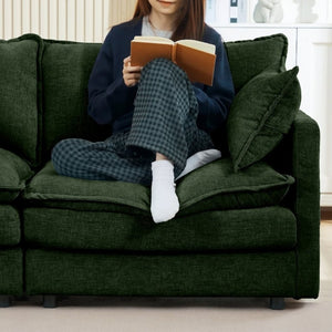 English Elm Modular Cloud Sectional Sofa Chenille Upholstered L Shaped Design with Movable Ottoman Green W1359S00078