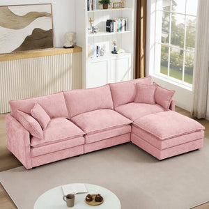 English Elm Modular Cloud Sectional Sofa Chenille Upholstered L Shaped Design with Movable Ottoman Pink W1359S00079