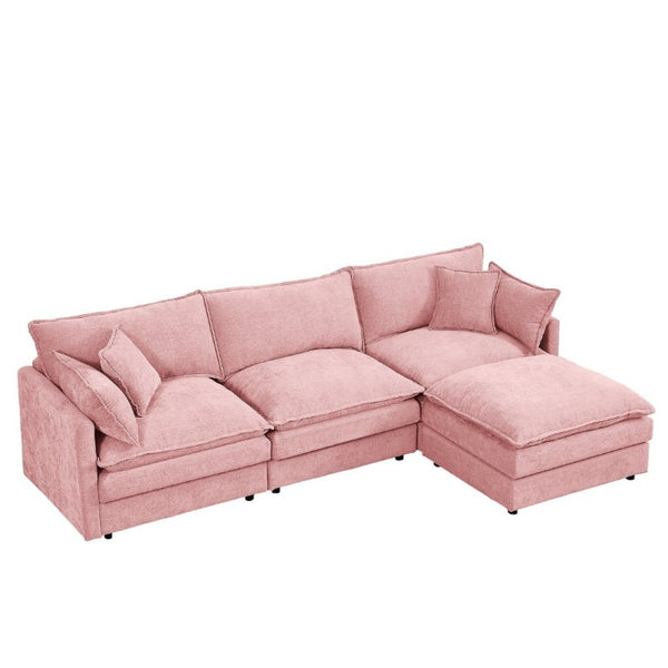 English Elm Modular Cloud Sectional Sofa Chenille Upholstered L Shaped Design with Movable Ottoman Pink W1359S00079