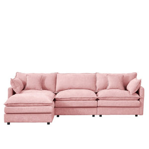 English Elm Modular Cloud Sectional Sofa Chenille Upholstered L Shaped Design with Movable Ottoman Pink W1359S00079