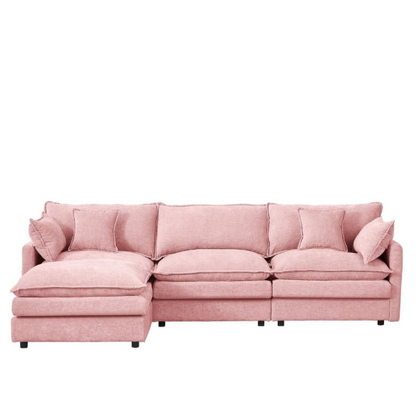 English Elm Modular Cloud Sectional Sofa Chenille Upholstered L Shaped Design with Movable Ottoman Pink W1359S00079