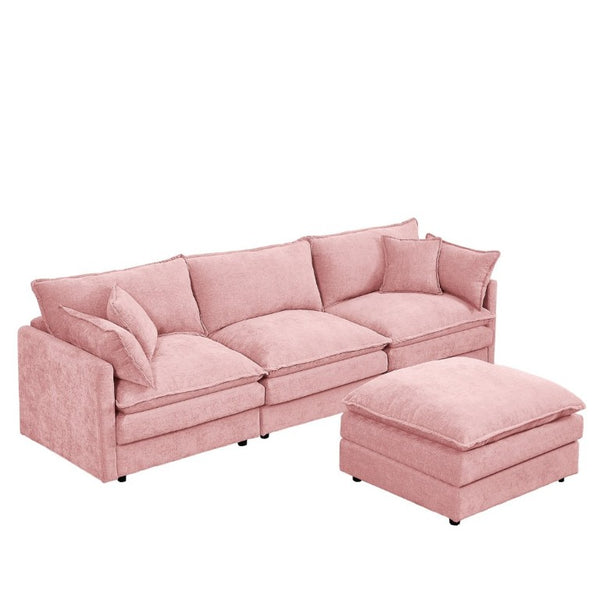 English Elm Modular Cloud Sectional Sofa Chenille Upholstered L Shaped Design with Movable Ottoman Pink W1359S00079