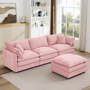 English Elm Modular Cloud Sectional Sofa Chenille Upholstered L Shaped Design with Movable Ottoman Pink W1359S00079